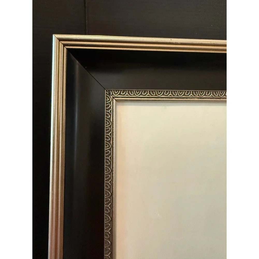 Elsa L. Inc. 8x10 Picture Frame Black Silver Beveled Ornate Trim Free Standing